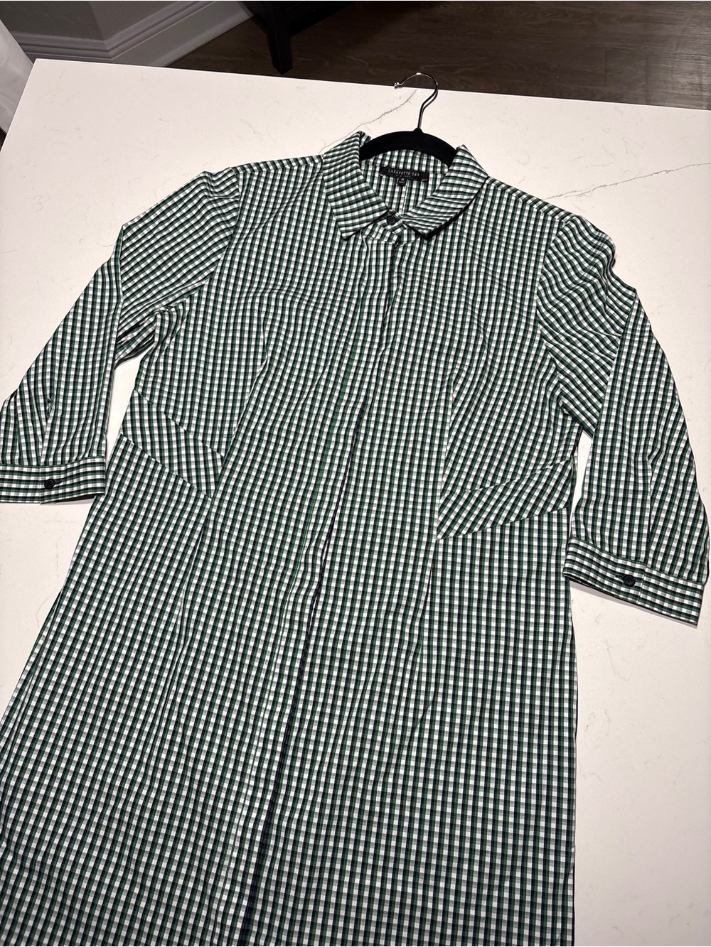 Lafayette 148 New York Women’s Size 10 Green White Plaid Long Sleeve Jumpsuit